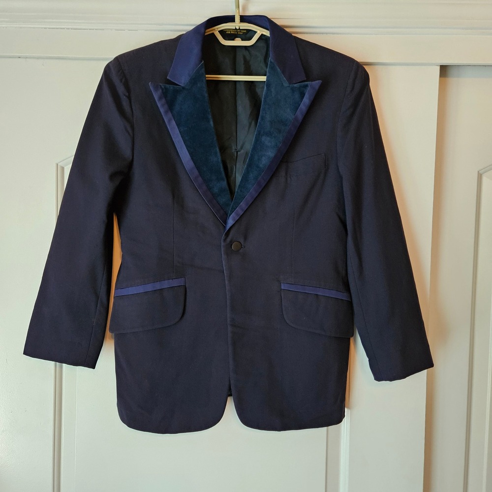 Vtg Blazer 39S Navy Blue Formal Blue Peak Velvet Lapel Tuxedo Jacket Holiday